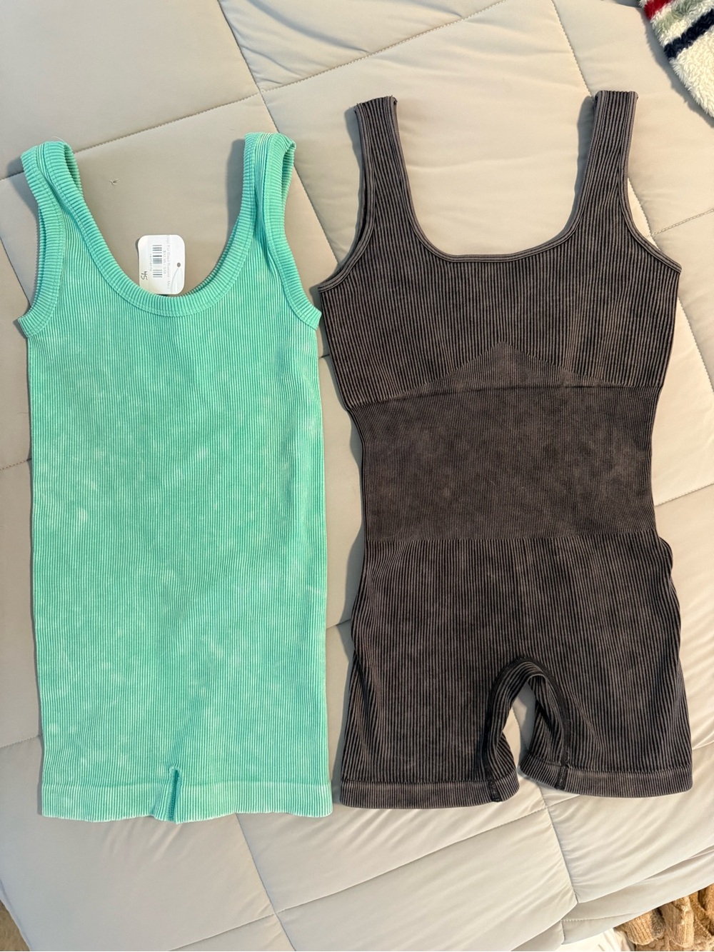 HYFVE and Zeanna Ribbed Tank One-Piece Romper - Mint and Charcoal